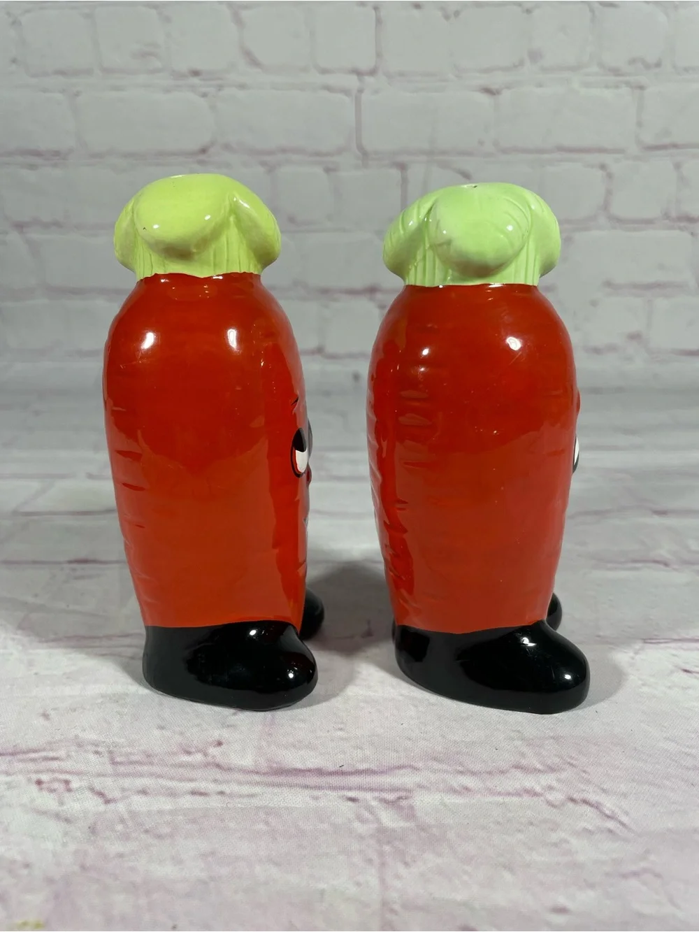 Vintage Anthropomorphic Happy and Sad Ceramic Carrot Salt and Pepper Shaker Pair